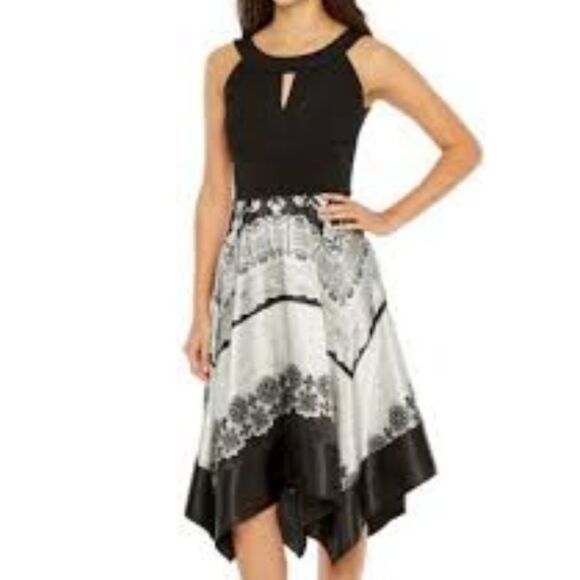 MELROSE HALTER NECKLINE COCKTAIL TWO-TONE WOMEN'S DRESS - Picture 13 of 15